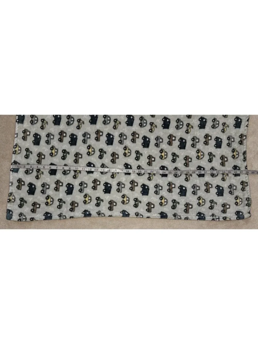 Adirondack Baby Blanket Fleece 28x38 Gray Vehicles Cars Trucks Blue Yellow Green